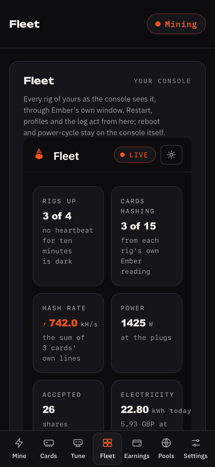 The console at phone width.